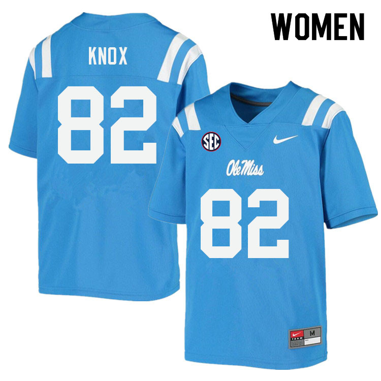 Luke Knox Ole Miss Rebels NCAA Women's Powder Blue #82 Stitched Limited College Football Jersey STT4058MC